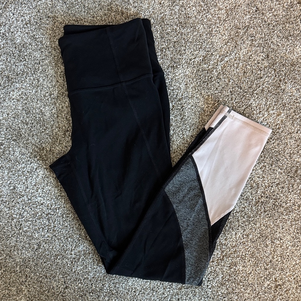 Athleta Black Leggings with Light Pink and Gray Colorblock